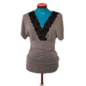 Maurice Lace Neck Short Sleeve Top Women Size M
